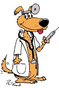 cartoon of dog veterinarian with syringe